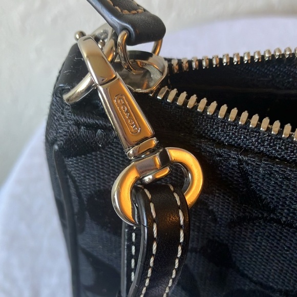 Coach: Black Signature Demi (6094) Mini Leather/Canvas handbag- Y2K- Silver tone - Picture 6 of 16